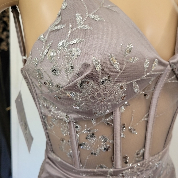 Dear Moon Silver Glitter Mesh Gown Size 0 - Picture 10 of 16